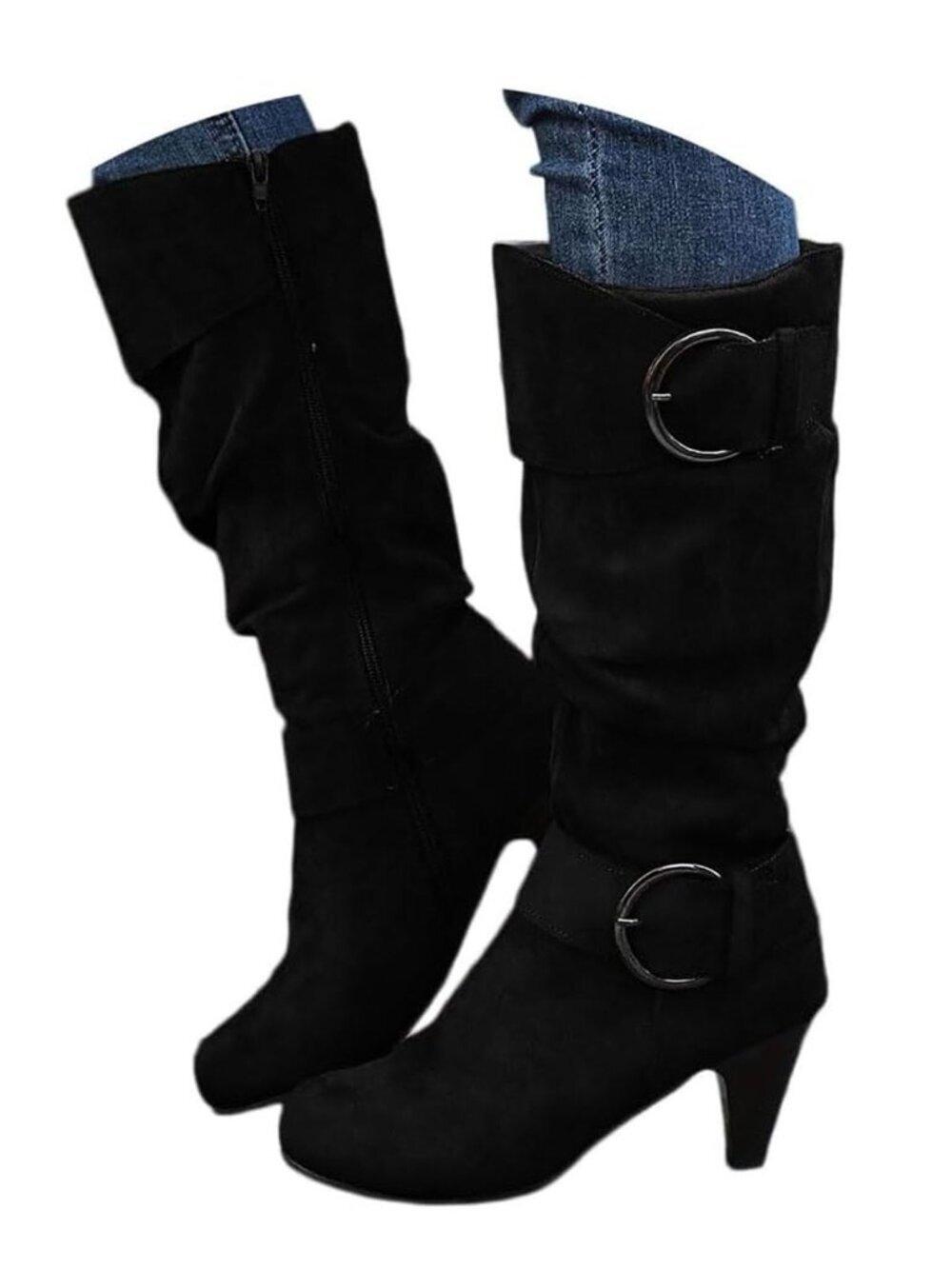 🆕 Women's Knee High Boots Wide Width Vintage Suede Pull On Almond Toe Mid